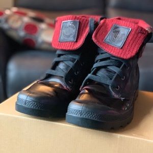 Leather Knit Midnight Red Palladium Men’s Boots